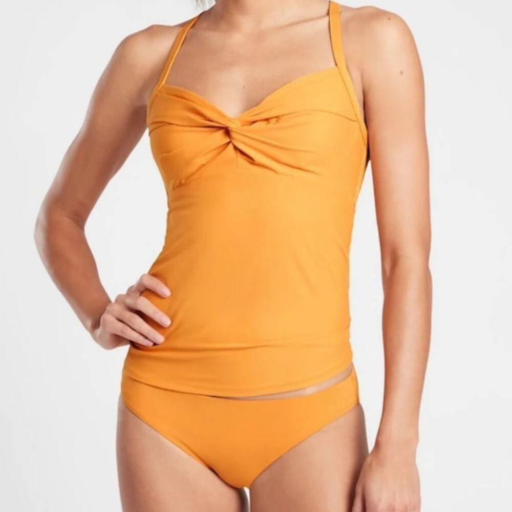 Athleta Twist Front Underwire Tankini Swim Top Yellow Gold 32DD NWT